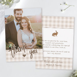 Cartão De Agradecimento Casamento Rústico Personalizado com Foto Bege Xadr