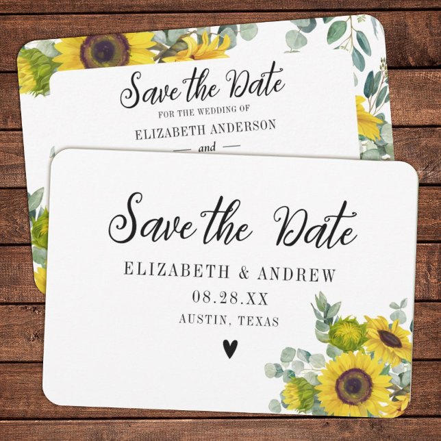 Cartão De Agradecimento Casamento Salvar a Data Floral de Girassol (Send your guests these beautiful watercolor sunflower save the date cards for your upcoming wedding)