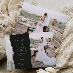 Cartão De Agradecimento Casamento Script Dourado Ágata Branco Cinza Foto