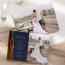 Cartão De Agradecimento Casamento Script Dourado Naval Laranja Queimado Ág