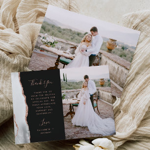 Cartão De Agradecimento Casamento Script Rosa Dourado Ágata Cinza Branco F