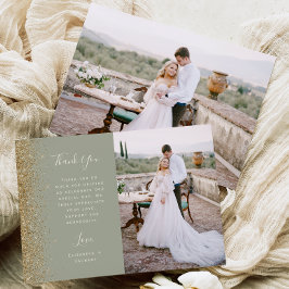 Cartão De Agradecimento Casamento Script Verde Sage Dourado Brilho