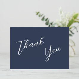 Cartão De Agradecimento Casamento Simples Azul e Branco do Marinho Elegant