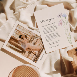 Cartão De Agradecimento Casamento Simples Chic Wildflower Beige
