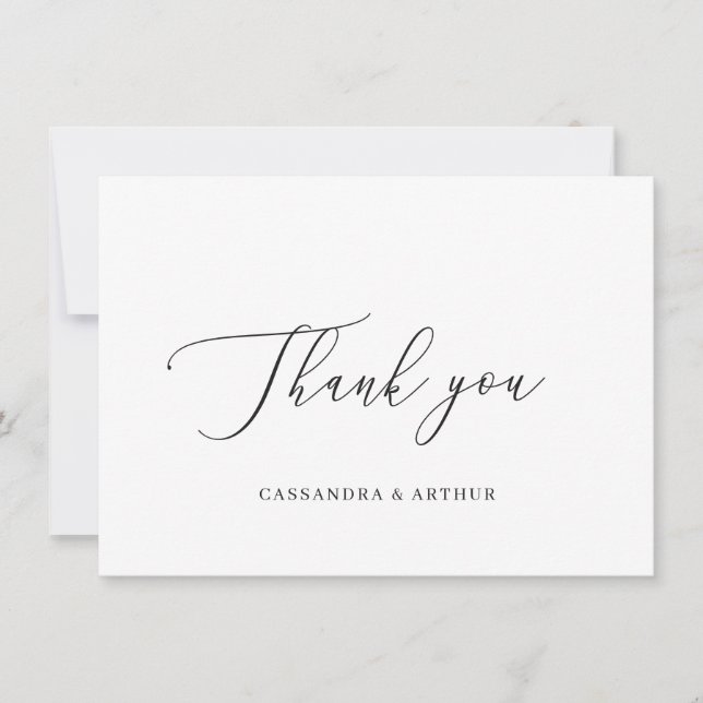 Cartão De Agradecimento Casamento Simples Clássico Branco Elegante (Frente)