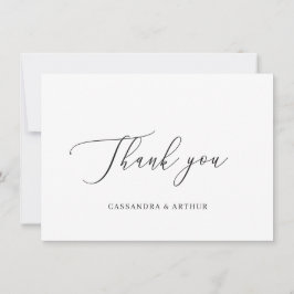 Cartão De Agradecimento Casamento Simples Clássico Branco Elegante