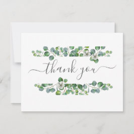 Cartão De Agradecimento Casamento Simples com Verde de Eucalipto