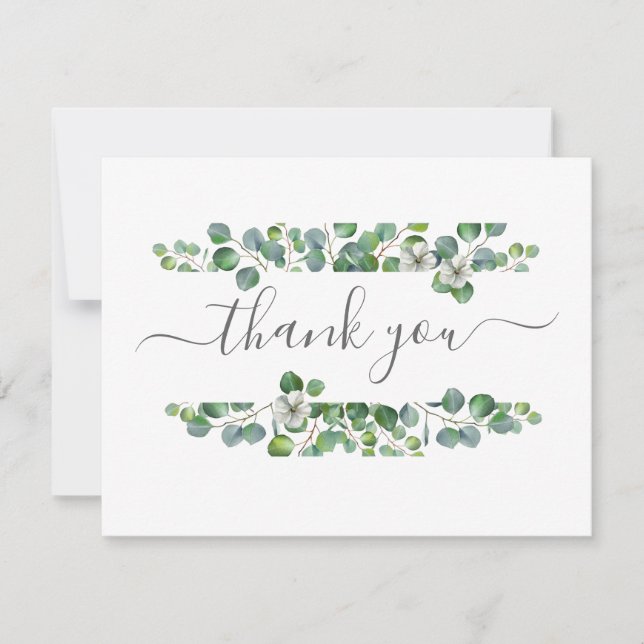 Cartão De Agradecimento Casamento Simples com Verde de Eucalipto (Frente)