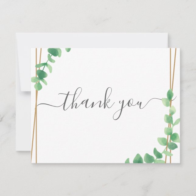 Cartão De Agradecimento Casamento Simples com Verde de Eucalipto (Frente)