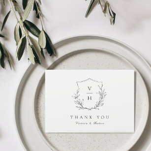 Cartão De Agradecimento Casamento simples da crista botânica monograma