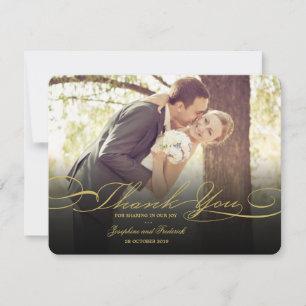 Cartão De Agradecimento Casamento simples da foto à moda e elegante do