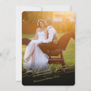 Cartão De Agradecimento Casamento simples da foto à moda e elegante do