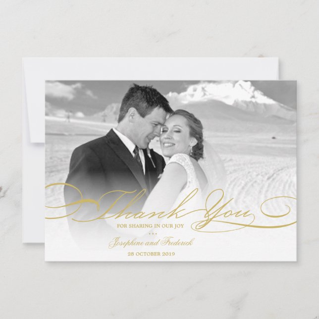 Cartão De Agradecimento Casamento simples da foto à moda e elegante do (Frente)
