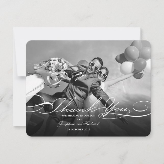 Cartão De Agradecimento Casamento simples da foto à moda e elegante do (Frente)