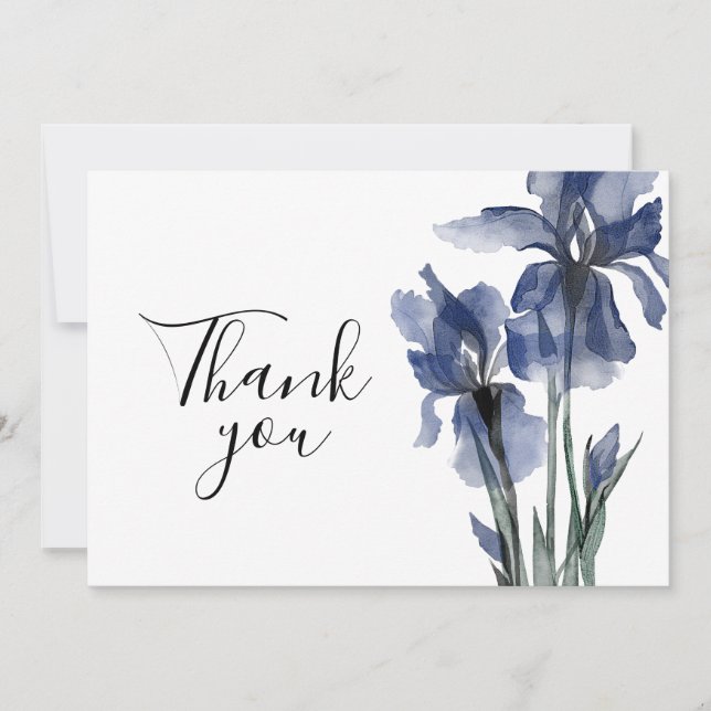 Cartão De Agradecimento Casamento Simples De Aquarela Azul Iris (Frente)