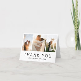 Cartão De Agradecimento Casamento Simples de Colagem de Fotos Minimalista 
