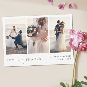 Cartão De Agradecimento Casamento Simples de Colagem Multifotográfica Mode
