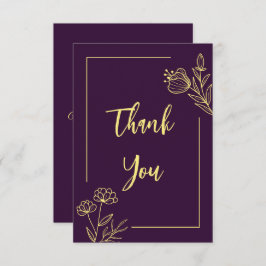 Cartão De Agradecimento Casamento simples de flores douradas roxas