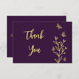 Cartão De Agradecimento Casamento simples de flores douradas roxas