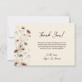 Cartão De Agradecimento Casamento Simples de Flores Selvagens de Boho Chic