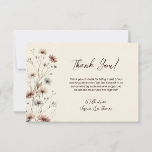 Cartão De Agradecimento Casamento Simples de Flores Selvagens de Boho Chic