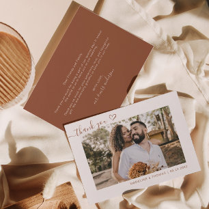 Cartão De Agradecimento Casamento Simples De Foto Do Coração Terracotta Bo