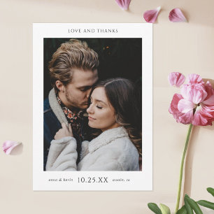 Cartão De Agradecimento Casamento Simples de Foto Elegante de Amor e Obrig