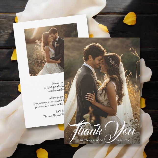 Cartão De Agradecimento Casamento Simples de Foto Moderna (Modern wedding photos flat thank you cards, default size 5" x 7")