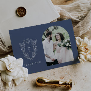 Cartão De Agradecimento Casamento Simples de Fotografias Azul-Escuro-Plana