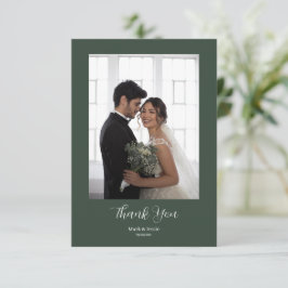 Cartão De Agradecimento Casamento Simples de Fotografias ROE Dusky Green &