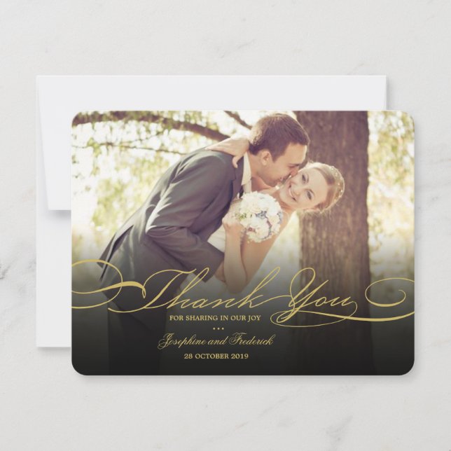 Cartão De Agradecimento Casamento Simples De Fotos De Script na moda E Ele (Frente)