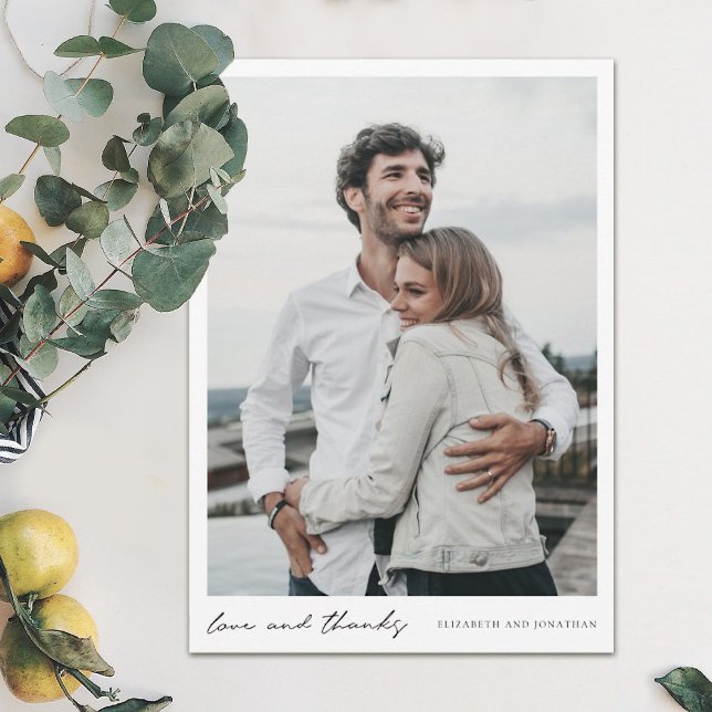 Cartão De Agradecimento Casamento Simples de Fotos e Obrigados de Script M (Criador carregado)