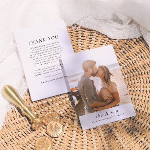 Cartão De Agradecimento Casamento Simples de Fotos Minimalista e Elegante