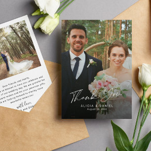 Cartão De Agradecimento Casamento simples de fotos modernas
