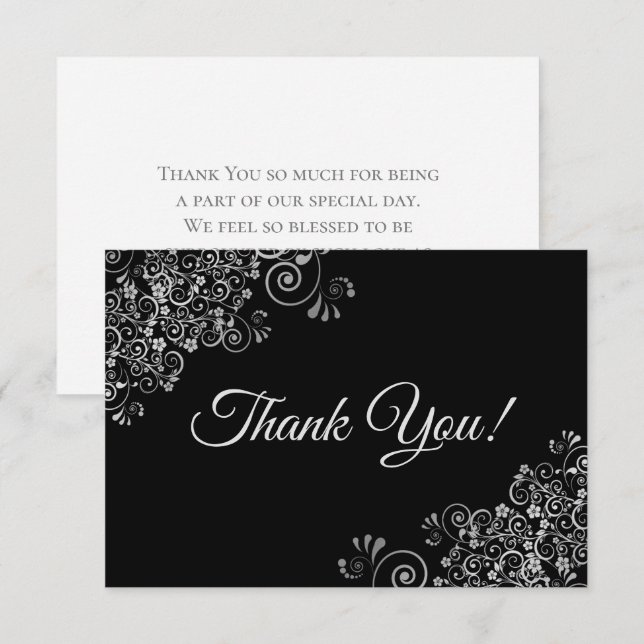 Cartão De Agradecimento Casamento Simples de Lacy Silver e Black (Frente/Verso)