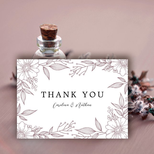 Cartão De Agradecimento Casamento Simples de Mauve Floral (Criador carregado)