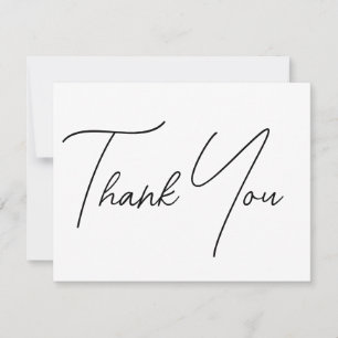 Cartão De Agradecimento Casamento Simples de Script Branco Preto Mínimo