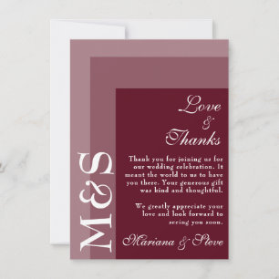 Cartão De Agradecimento Casamento Simples de Script Chic Moderno Burgundy