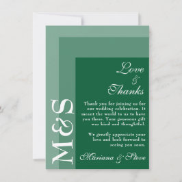 Cartão De Agradecimento Casamento Simples de Script Moderno Emerald Green