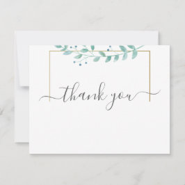 Cartão De Agradecimento Casamento Simples de Verde com Eucalipto
