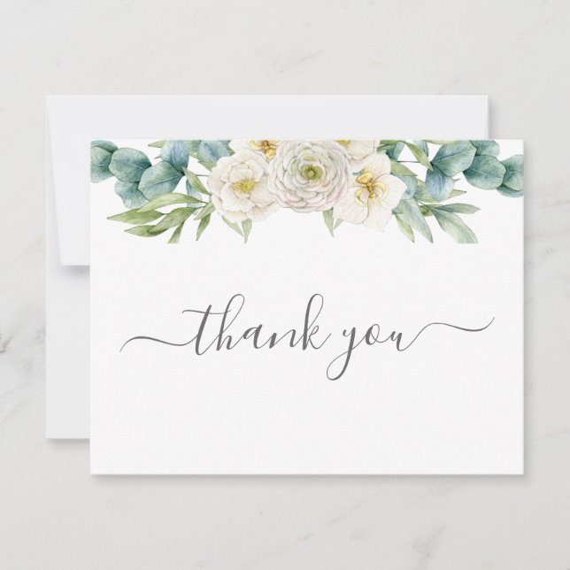 Cartão De Agradecimento Casamento Simples de Verde com Eucalipto (Frente)