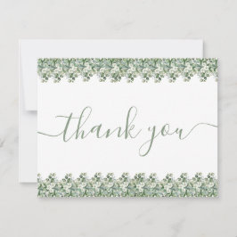 Cartão De Agradecimento Casamento Simples de Verde de Eucalipto