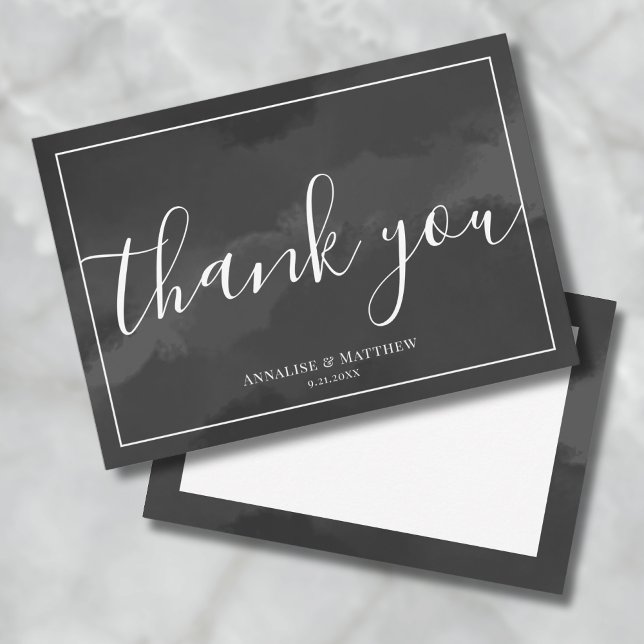 Cartão De Agradecimento Casamento Simples e Elegante em Preto e Branco (Simple Black And White Wedding Thank You Card)