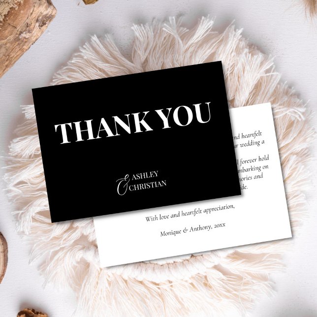 Cartão De Agradecimento Casamento simples e elegante preto e branco (Black and white elegant simple wedding thank you cards black thank you cards)
