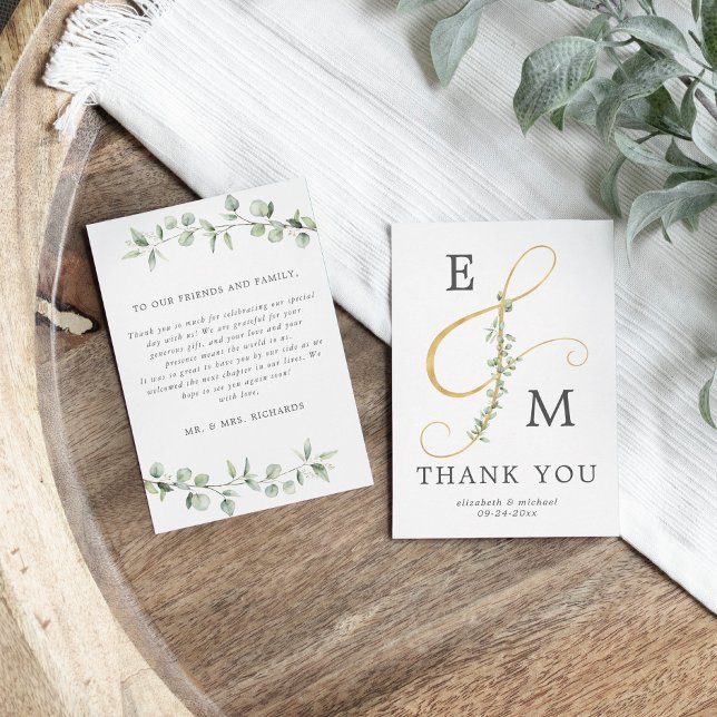 Cartão De Agradecimento Casamento Simples Eucalyptus em Ampersand Moderno (Criador carregado)