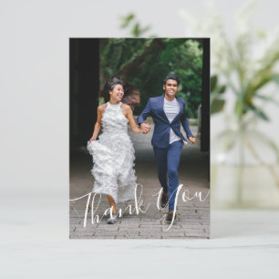 Cartão De Agradecimento Casamento Simples Moderno com Letra à Mão 2 Fotos 