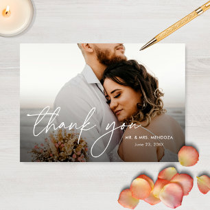 Cartão De Agradecimento Casamento Simples Moderno e Elegante com Duas Foto