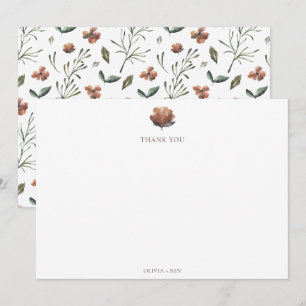 Cartão De Agradecimento Casamento Simples Terracota Enferrujada Sage Flor 