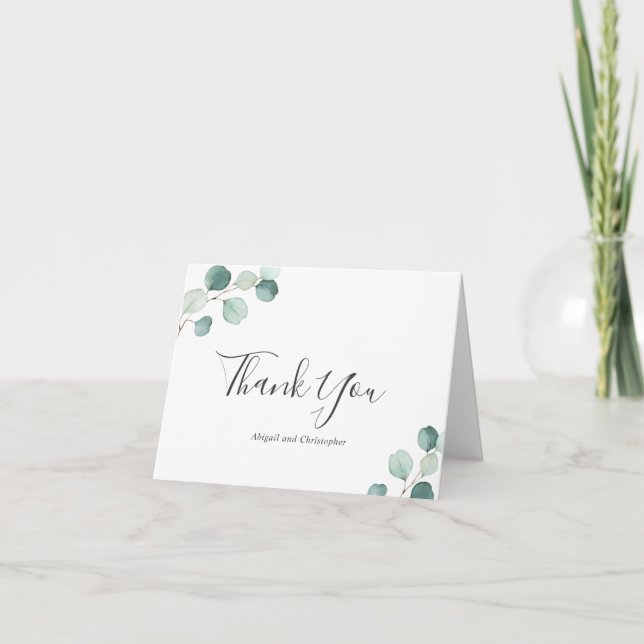 Cartão De Agradecimento Casamento Simplesmente Elegante com Verde Eucalipt (Frente)