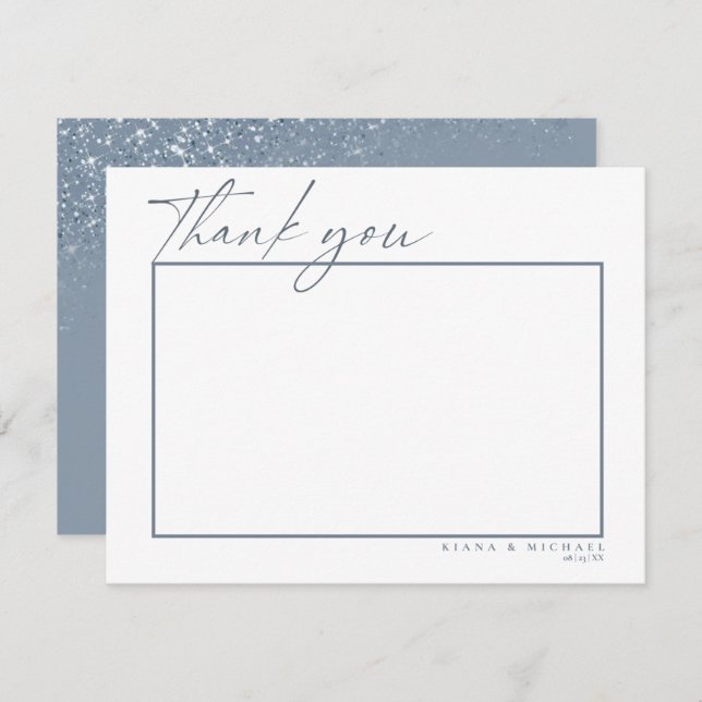 Cartão De Agradecimento Casamento Sparkles Obrigado Dusty Blue ID889 (Frente/Verso)